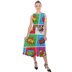 Pop Art Comic Vector Speech Cartoon Bubbles Popart Style With Humor Text Boom Bang Bubbling Expressi Midi Tie-back Chiffon Dress by Pakemis