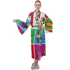 Pop Art Comic Vector Speech Cartoon Bubbles Popart Style With Humor Text Boom Bang Bubbling Expressi Maxi Velour Kimono by Pakemis