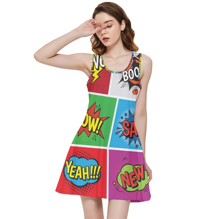 Pop Art Comic Vector Speech Cartoon Bubbles Popart Style With Humor Text Boom Bang Bubbling Expressi Inside Out Racerback Dress