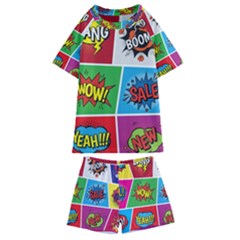 Pop Art Comic Vector Speech Cartoon Bubbles Popart Style With Humor Text Boom Bang Bubbling Expressi Kids  Swim Tee And Shorts Set by Pakemis