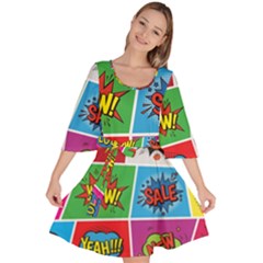 Pop Art Comic Vector Speech Cartoon Bubbles Popart Style With Humor Text Boom Bang Bubbling Expressi Velour Kimono Dress by Pakemis