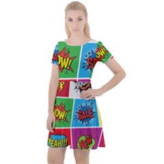 Pop Art Comic Vector Speech Cartoon Bubbles Popart Style With Humor Text Boom Bang Bubbling Expressi Cap Sleeve Velour Dress  by Pakemis