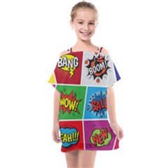 Pop Art Comic Vector Speech Cartoon Bubbles Popart Style With Humor Text Boom Bang Bubbling Expressi Kids  One Piece Chiffon Dress by Pakemis