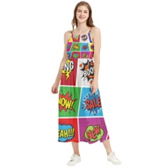 Pop Art Comic Vector Speech Cartoon Bubbles Popart Style With Humor Text Boom Bang Bubbling Expressi Boho Sleeveless Summer Dress by Pakemis