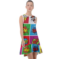 Pop Art Comic Vector Speech Cartoon Bubbles Popart Style With Humor Text Boom Bang Bubbling Expressi Frill Swing Dress by Pakemis