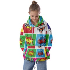 Pop Art Comic Vector Speech Cartoon Bubbles Popart Style With Humor Text Boom Bang Bubbling Expressi Kids  Oversized Hoodie by Pakemis