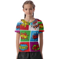 Pop Art Comic Vector Speech Cartoon Bubbles Popart Style With Humor Text Boom Bang Bubbling Expressi Kids  Frill Chiffon Blouse by Pakemis