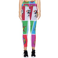 Pop Art Comic Vector Speech Cartoon Bubbles Popart Style With Humor Text Boom Bang Bubbling Expressi Pocket Leggings  by Pakemis