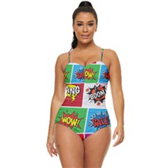 Pop Art Comic Vector Speech Cartoon Bubbles Popart Style With Humor Text Boom Bang Bubbling Expressi Retro Full Coverage Swimsuit by Pakemis