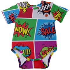 Pop Art Comic Vector Speech Cartoon Bubbles Popart Style With Humor Text Boom Bang Bubbling Expressi Baby Short Sleeve Onesie Bodysuit by Pakemis