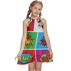 Pop Art Comic Vector Speech Cartoon Bubbles Popart Style With Humor Text Boom Bang Bubbling Expressi Kids  Halter Collar Waist Tie Chiffon Dress