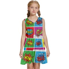 Pop Art Comic Vector Speech Cartoon Bubbles Popart Style With Humor Text Boom Bang Bubbling Expressi Kids  Sleeveless Tiered Mini Dress by Pakemis