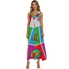 Pop Art Comic Vector Speech Cartoon Bubbles Popart Style With Humor Text Boom Bang Bubbling Expressi V-neck Sleeveless Babydoll Dress