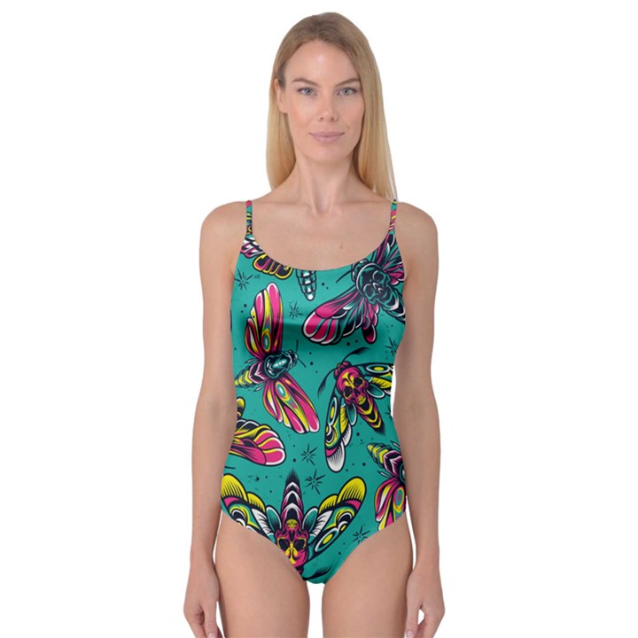 Vintage Colorful Insects Seamless Pattern Camisole Leotard 