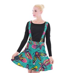 Vintage Colorful Insects Seamless Pattern Suspender Skater Skirt by Pakemis