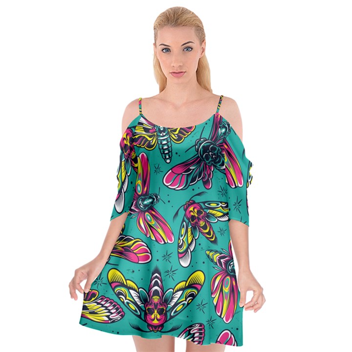 Vintage Colorful Insects Seamless Pattern Cutout Spaghetti Strap Chiffon Dress