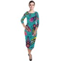 Vintage Colorful Insects Seamless Pattern Quarter Sleeve Midi Velour Bodycon Dress View1