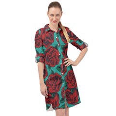 Vintage Floral Colorful Seamless Pattern Long Sleeve Mini Shirt Dress by Pakemis