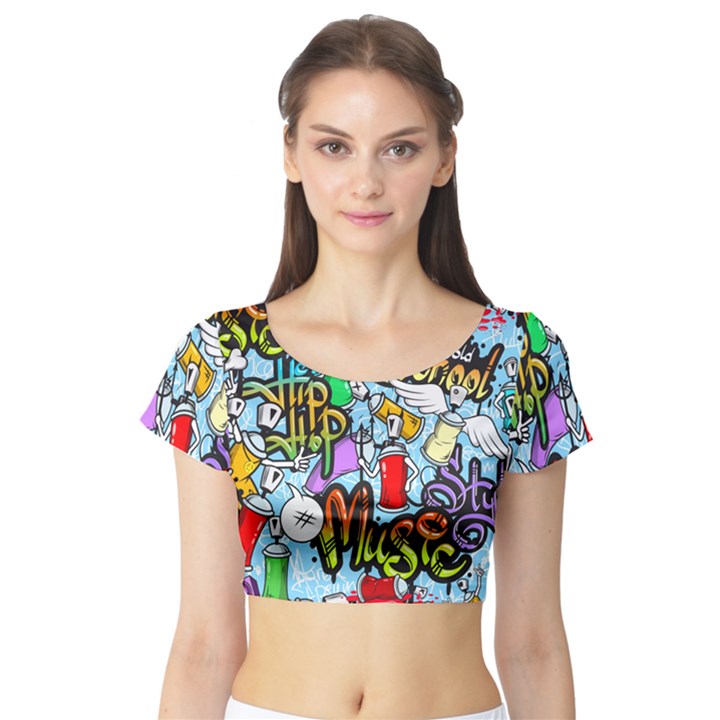 Graffiti Characters Seamless Patterns Short Sleeve Crop Top