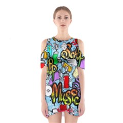 Graffiti Characters Seamless Patterns Shoulder Cutout One Piece Dress by Pakemis