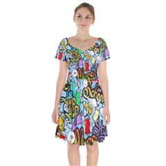 Graffiti Characters Seamless Patterns Short Sleeve Bardot Dress by Pakemis