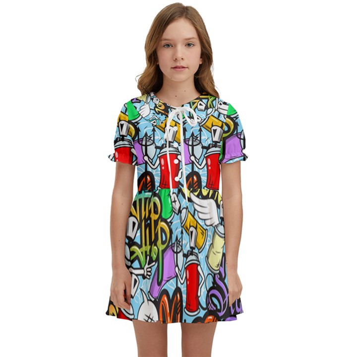 Graffiti Characters Seamless Patterns Kids  Sweet Collar Dress