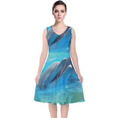 Beautiful Dolphins V-neck Midi Sleeveless Dress  by Sparkle