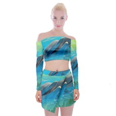 Beautiful Dolphins Off Shoulder Top With Mini Skirt Set by Sparkle