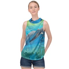 Beautiful Dolphins High Neck Satin Top by Sparkle