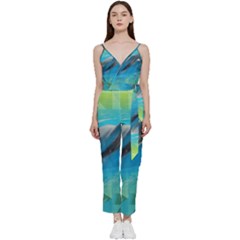 Beautiful Dolphins V-neck Spaghetti Strap Tie Front Jumpsuit by Sparkle