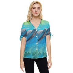 Beautiful Dolphins Bow Sleeve Button Up Top by Sparkle