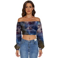 Mercurybeauy Long Sleeve Crinkled Weave Crop Top