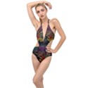 Beautiful Floral Plunging Cut Out Swimsuit View1