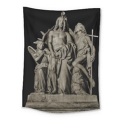 Catholic Motif Sculpture Over Black Medium Tapestry by dflcprintsclothing