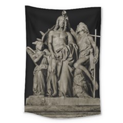 Catholic Motif Sculpture Over Black Large Tapestry