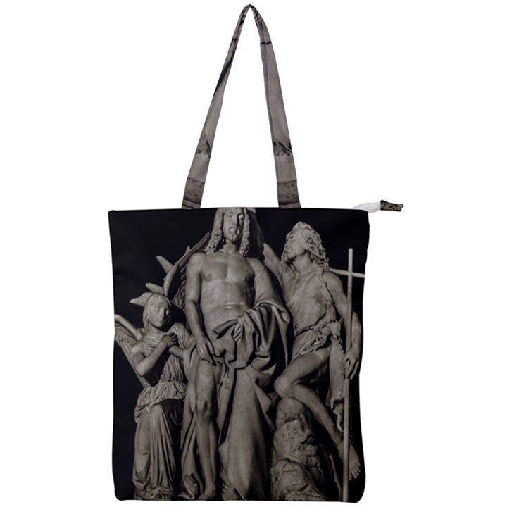 Catholic Motif Sculpture Over Black Double Zip Up Tote Bag