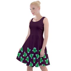 Green Flowers Border Purple Knee Length Skater Dress by FunDressesShop