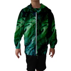 Tropical Green Leaves Background Kids  Hooded Windbreaker by Pakemis