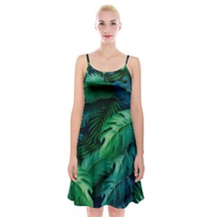 Tropical Green Leaves Background Spaghetti Strap Velvet Dress by Pakemis