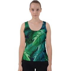 Tropical Green Leaves Background Velvet Tank Top by Pakemis