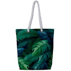 Tropical Green Leaves Background Full Print Rope Handle Tote (small) by Pakemis