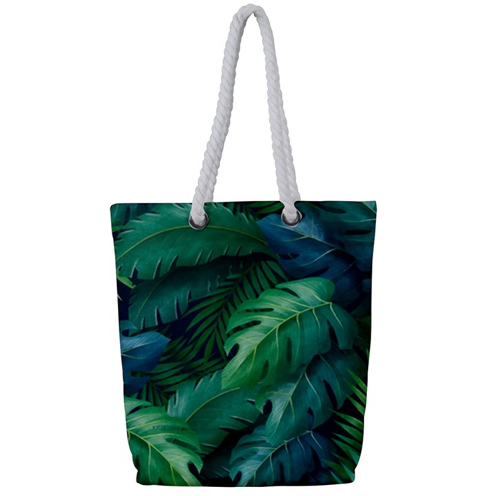 Tropical Green Leaves Background Full Print Rope Handle Tote (Small)