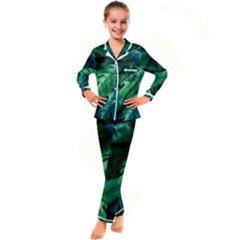 Tropical Green Leaves Background Kid s Satin Long Sleeve Pajamas Set by Pakemis