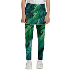 Tropical Green Leaves Background Kids  Skirted Pants by Pakemis