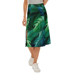 Tropical Green Leaves Background Midi Panel Skirt by Pakemis