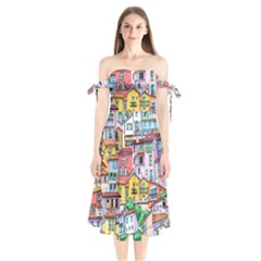 Menton Old Town France Shoulder Tie Bardot Midi Dress by Pakemis