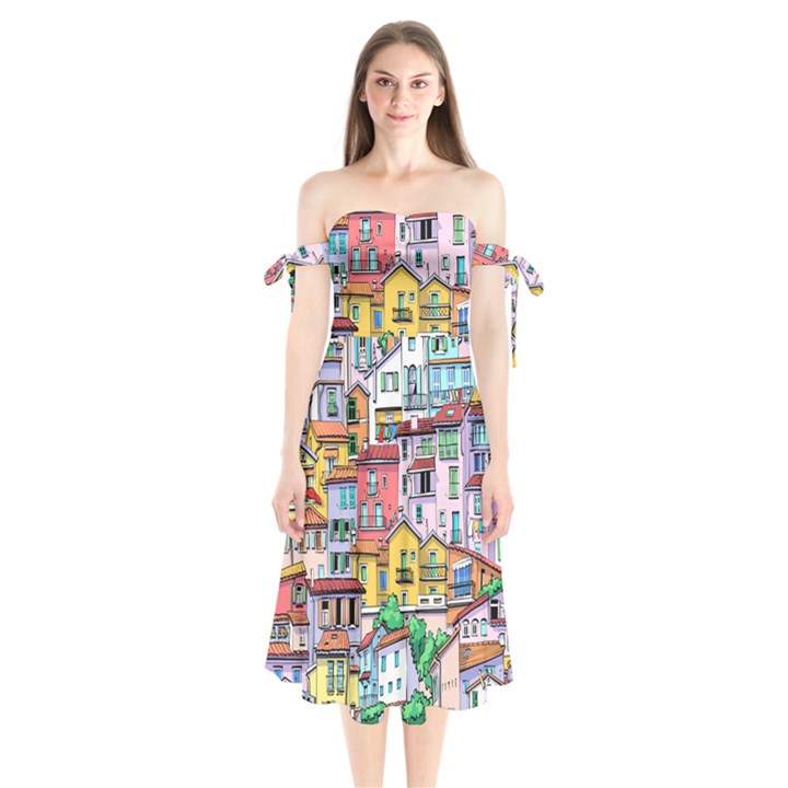 Menton Old Town France Shoulder Tie Bardot Midi Dress