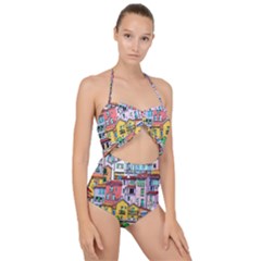 Menton Old Town France Scallop Top Cut Out Swimsuit by Pakemis