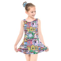 Menton Old Town France Kids  Skater Dress Swimsuit by Pakemis