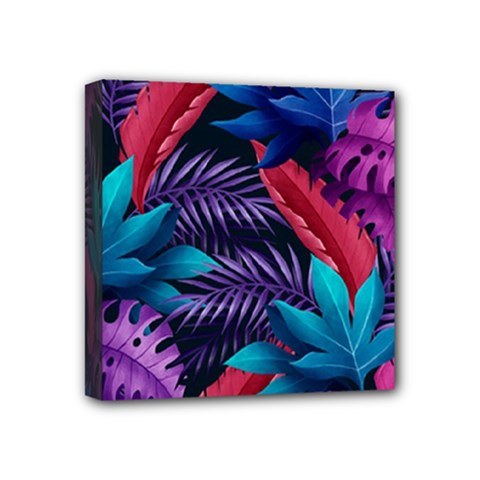 Background With Violet Blue Tropical Leaves Mini Canvas 4  X 4  (stretched) by Pakemis